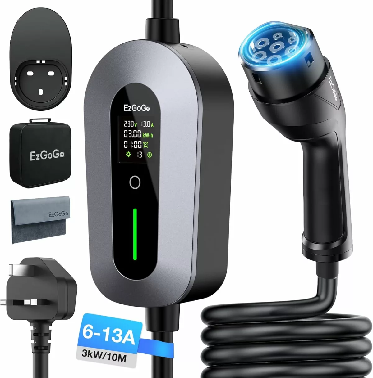 Ev charger cable type 2 3 pin plug 4921ft15m electric car charger 3kw 681013a type 2 charging cable 3 pin ev charger ip65 advanced protection suitable evs amp phevs